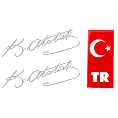 ModaCar 2 ADET 39 Cm Beyaz K.Atatürk İmza Sticker TR Arma HEDİYELİ 428390